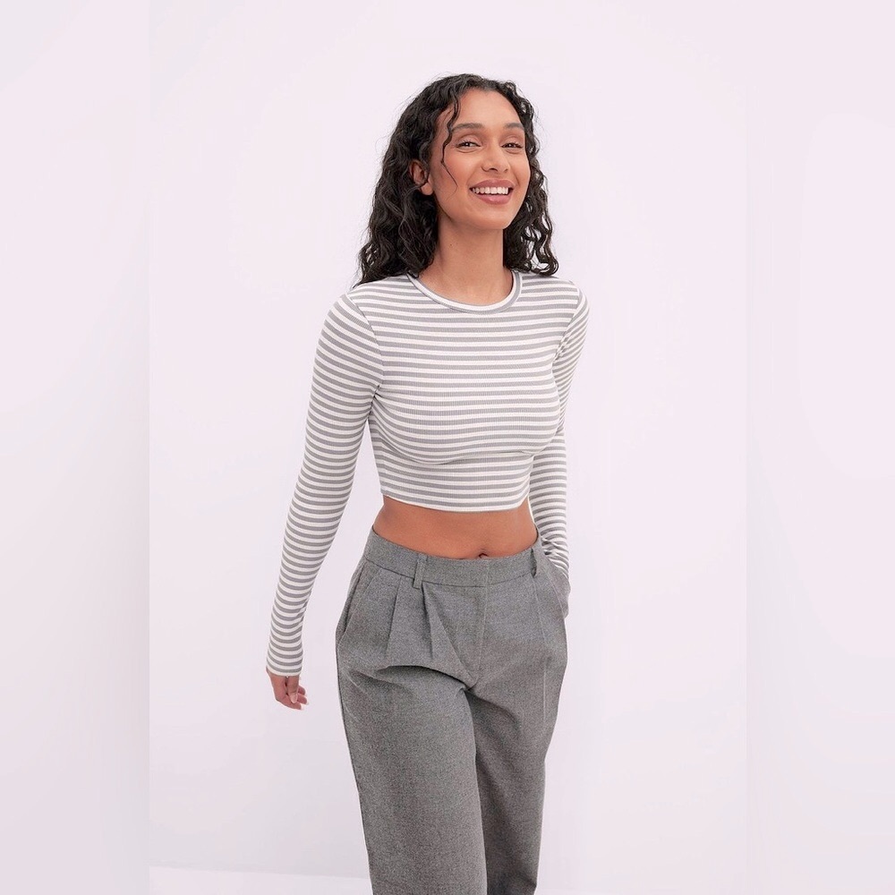 Topshop Transparent Striped Long Sleeve Cropped Top